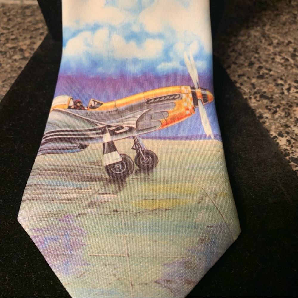 VTG Ralph Marlin P 51 Aviation Themed Tie with Airplane Design - Picture 2 of 5